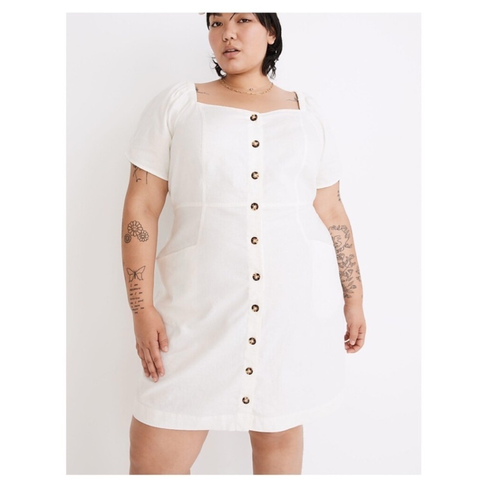 NWT Madewell Plus Linen-Cotton Puff-Sleeve Mini Dress 14W